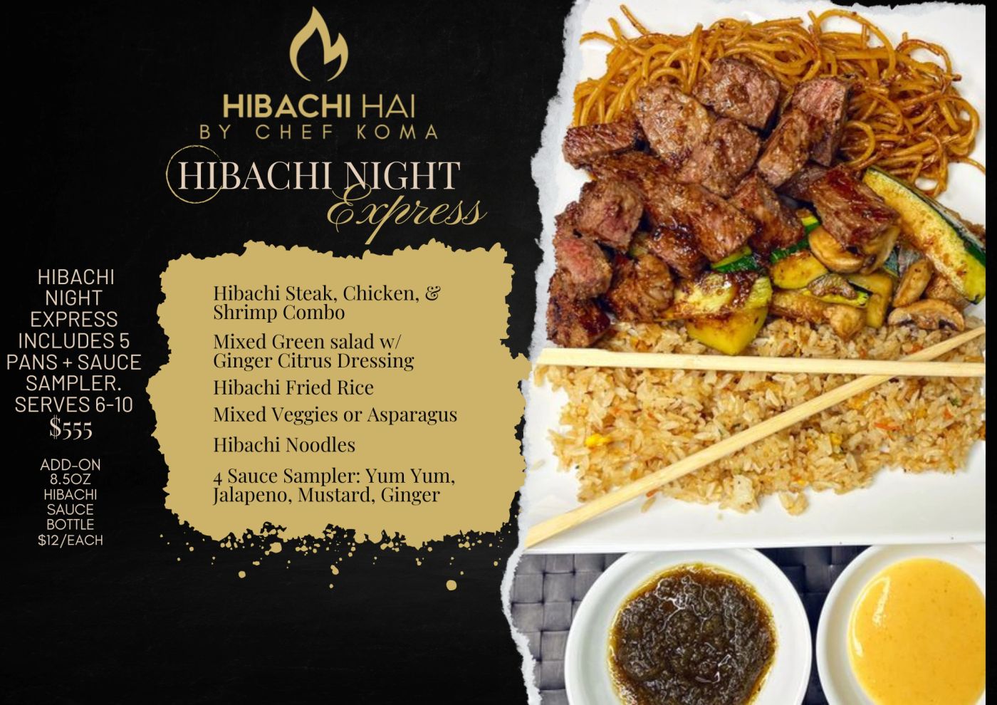 The printed Hibachi Night Express menu card