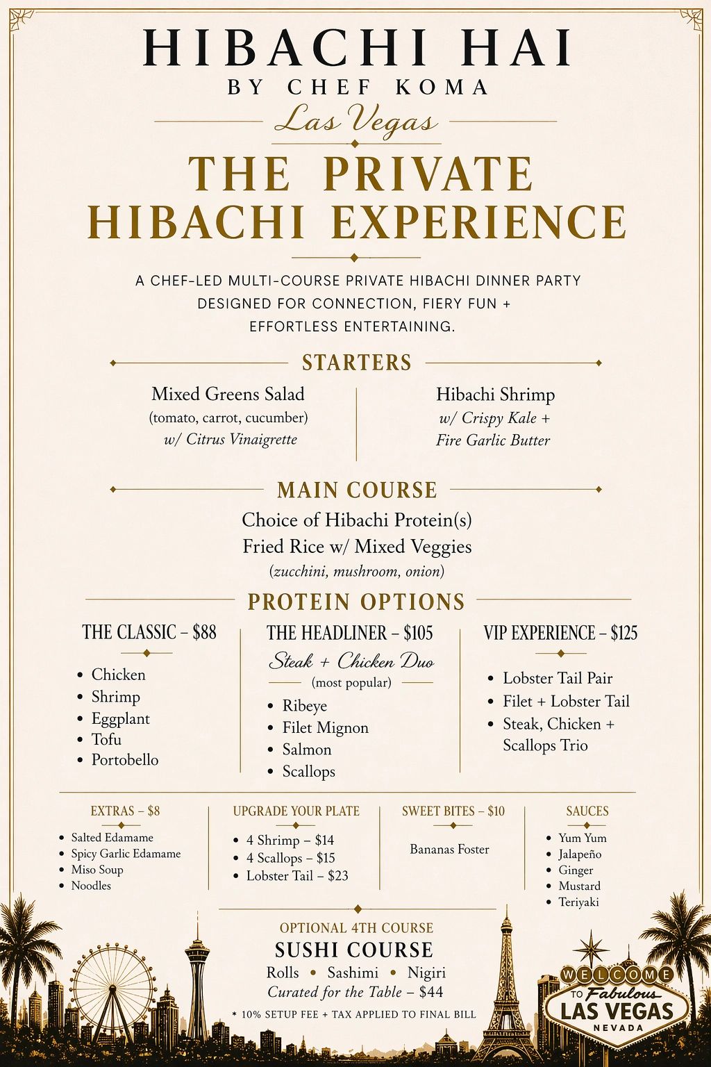 The printed Signature Menu card for the Plated Hibachi Dinner Party
